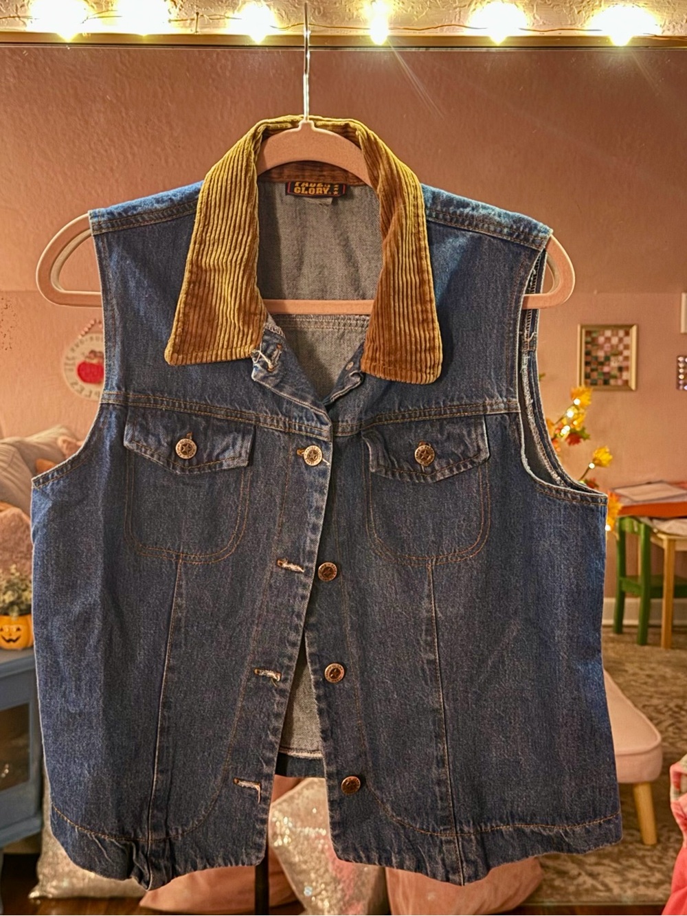 Vintage Faded Glory Denim Vest corduroy collar size L